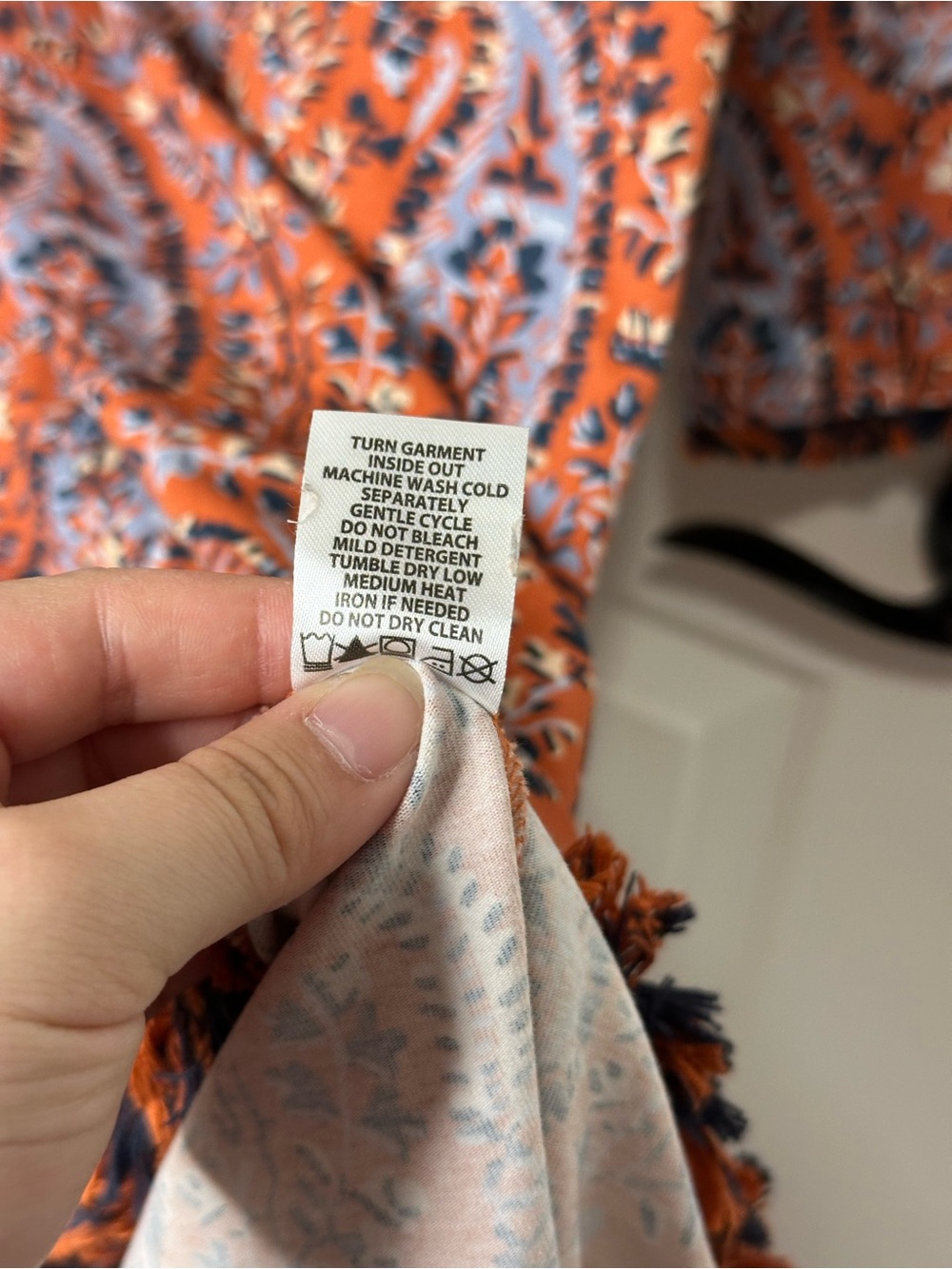 Spartina 449 Orange Blue Island Fringe Paisley Print 3/4 Sleeve Mini Dress Sz M - Picture 9 of 9